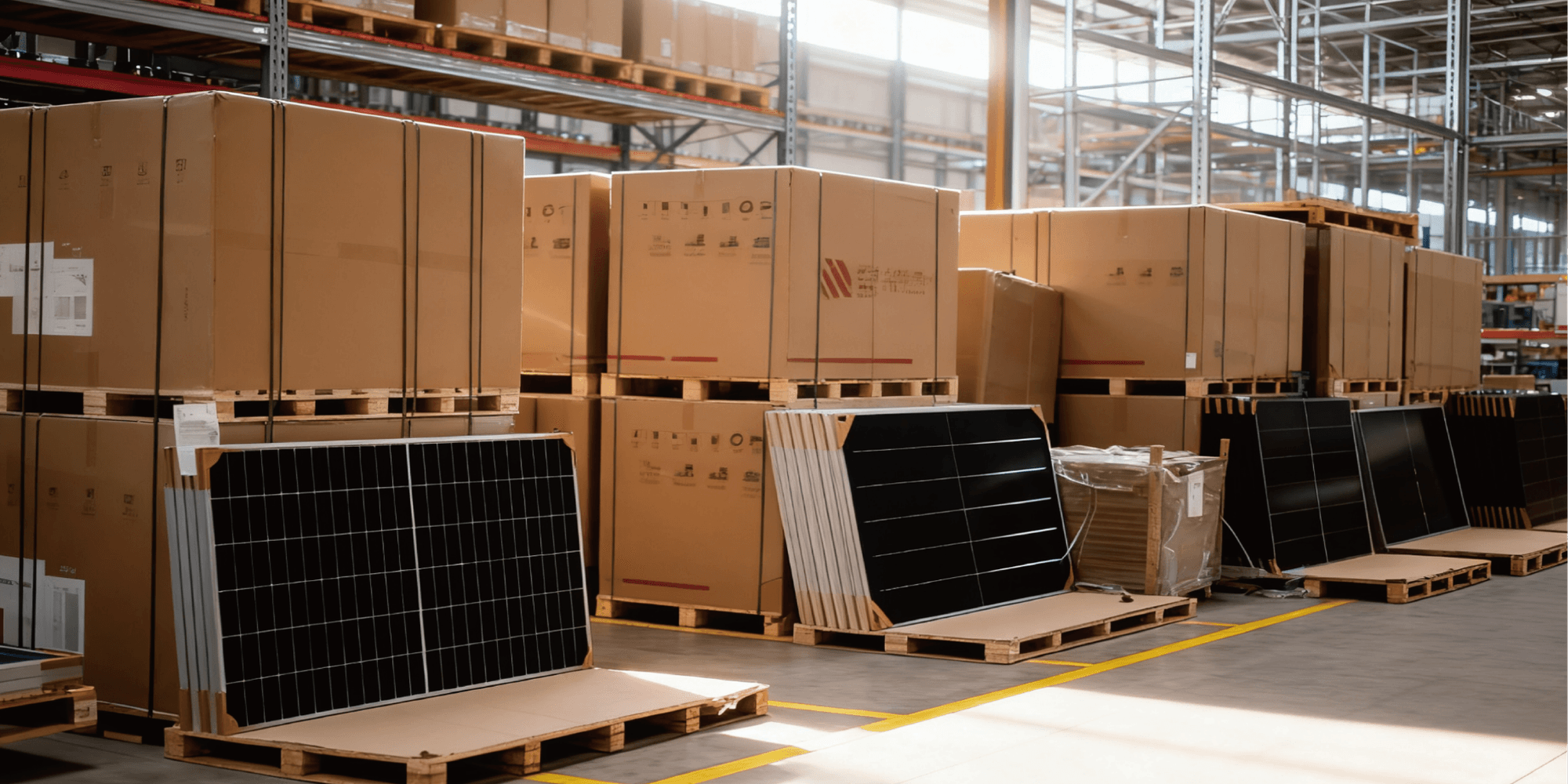 Solar panel packing in warehouse